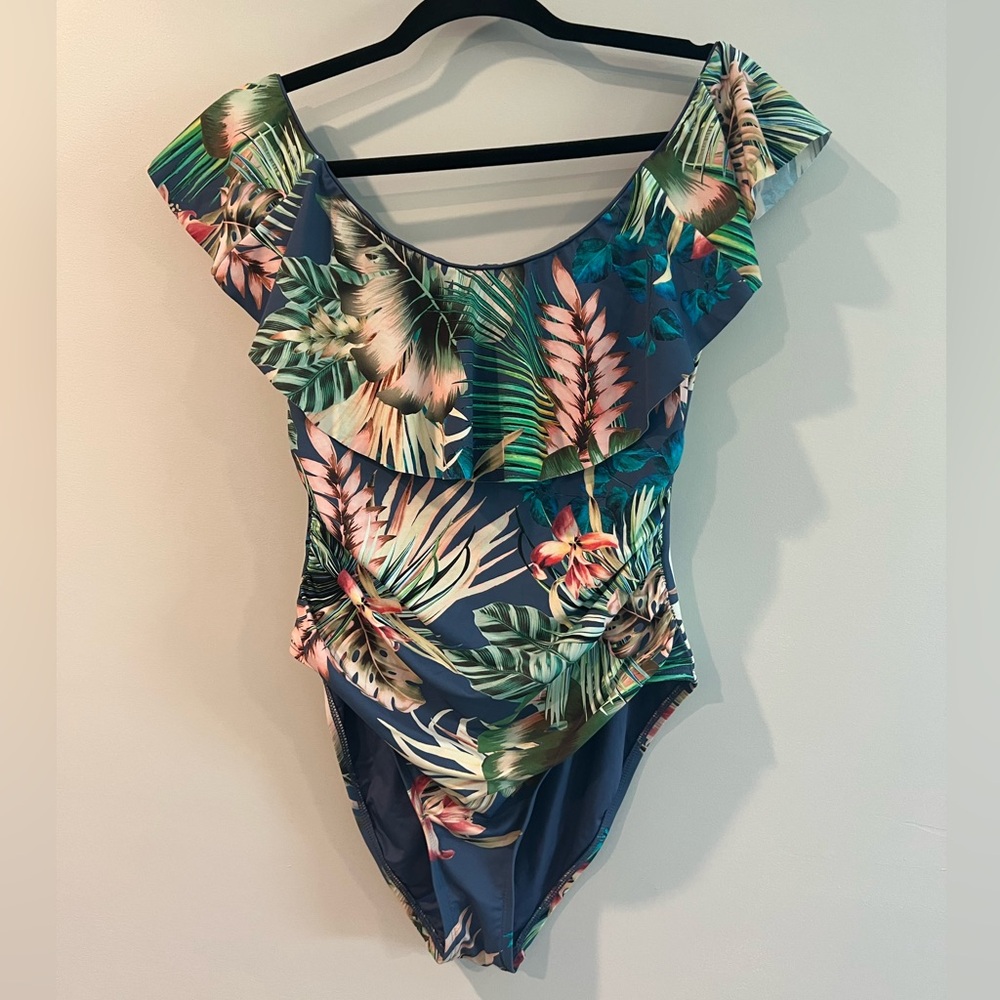 La Blanca Women's Ruffled Bandeau One Piece Swimsuit SZ 10